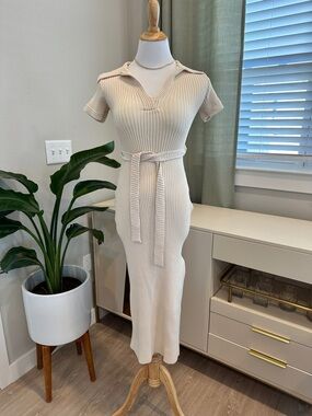 Joie Cream Ribbed Midi Dress